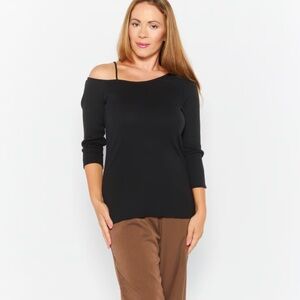 Theory Women Asymmetrical Neck Long Sleeves Textured Top, Black( Size S